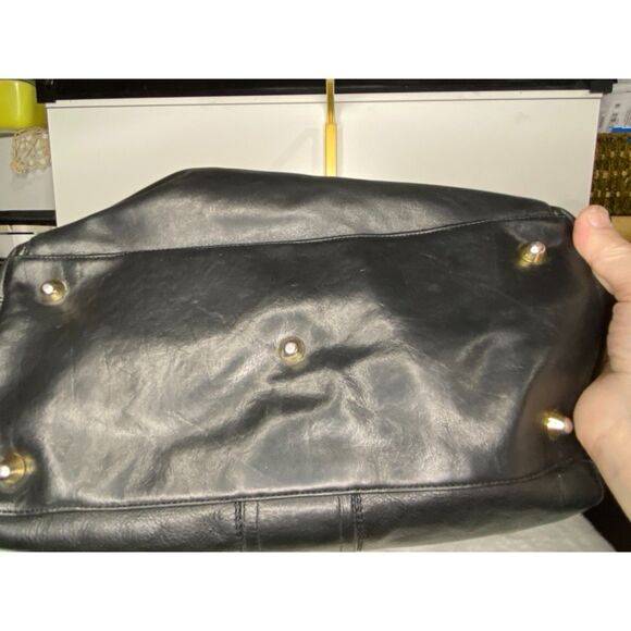 Mariono Orlandi Black Leather with Plaid Interior Dr Bag Satchel - Picture 4 of 6